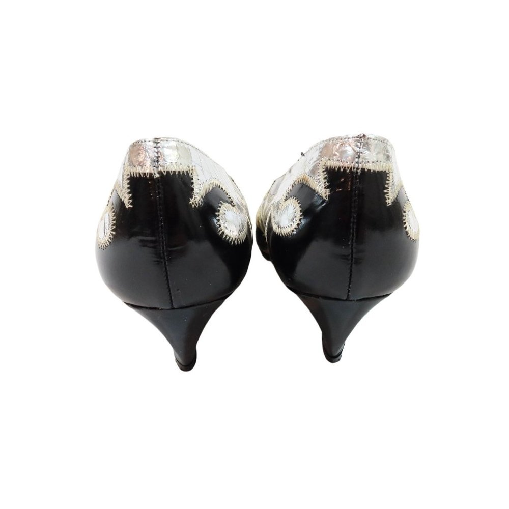 Vintage 60s 70s ROSINA FERRAGAMO SCHIAVONE 8M Snakes Skin Gold Silver Heels Shoe - Picture 6 of 11